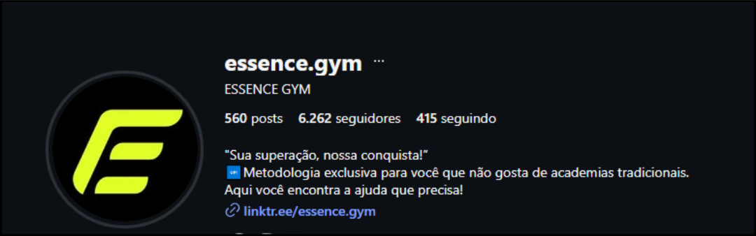 Perfil da Essence Gym em janeiro de 2026 com 6.262 seguidores